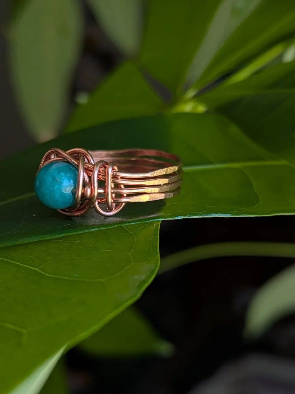 Healing Copper Ring with Vibrant Amazonite Gemstone